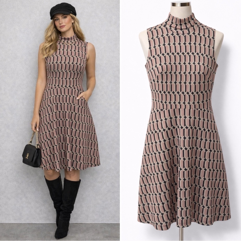Maggy London | NWOT Sleeveless Mock Neck Geometric Fit & Fare Dress (size 4)